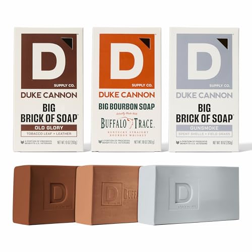 Duke Cannon Supply Co. Large Bar Soap Bundle - Mens Soap with Masculine Scent - Triple Milled - All Skin Types - Bourbon, Gun Smoke & Old Glory - 10 oz 3 Pack