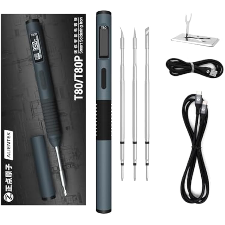 Soldering Iron Kit, 100W Fast Heating T80T80P Digital Soldering Iron PDQC,Type-C Portable Digital OLED Screen Display, Auto Sleep T80C2C3 type tips