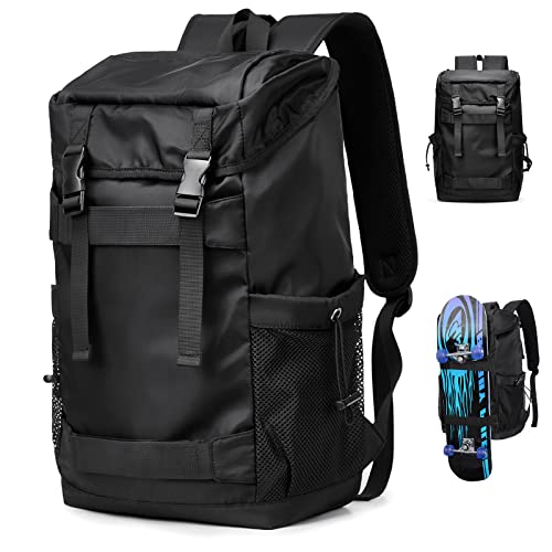 Skateboard Backpack for Men,Water Resistant Laptop Backpack for men women, Fit for Sports Travel, Black