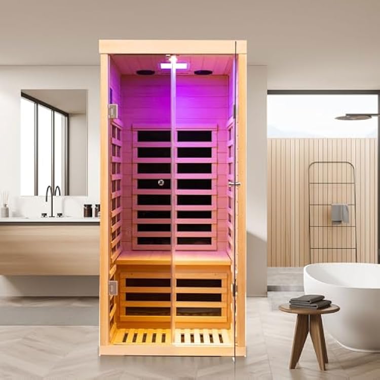 Saunas 901S Far Infrared Sauna, Indoor Wooden Dry Sauna Low EMF Hemlock Wood, 1-Person Size
