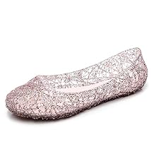 Womens Jelly Sandals, White Jelly Shoes Glitter Flats for Women Size 9, Slip On Summer Ballet Flat Transparent Layered Lines Bird Nest Soft Hollow Out Loafers