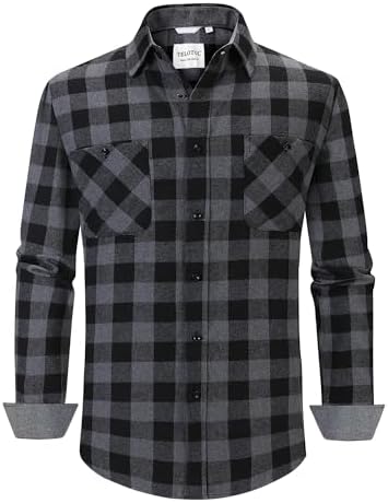 Mens Flannel Plaid Shirts Long Sleeve Button Down Shirt Casual Cozy & Warm Fall Shirts with Pockets