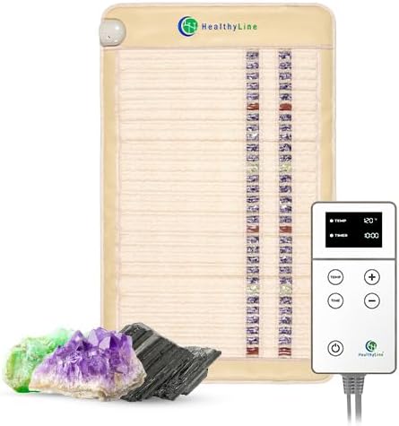 HealthyLine Far Infrared Gemstone Heating Mat for Back, 40 x 24 | Mid-size coverage, 3 natural gemstones, 11 lb weighted design, Flexible SOFT construction, Adjustable heat