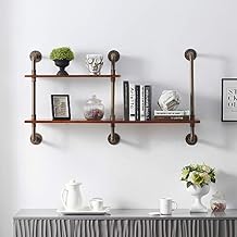 ivinta 2-Tier Floating Shelves, Industrial Pipe Shelf Wall Mounted Solid Wood Shelf for Kitchen Office Ladder Shelf for Living Room Bathroom, Snail