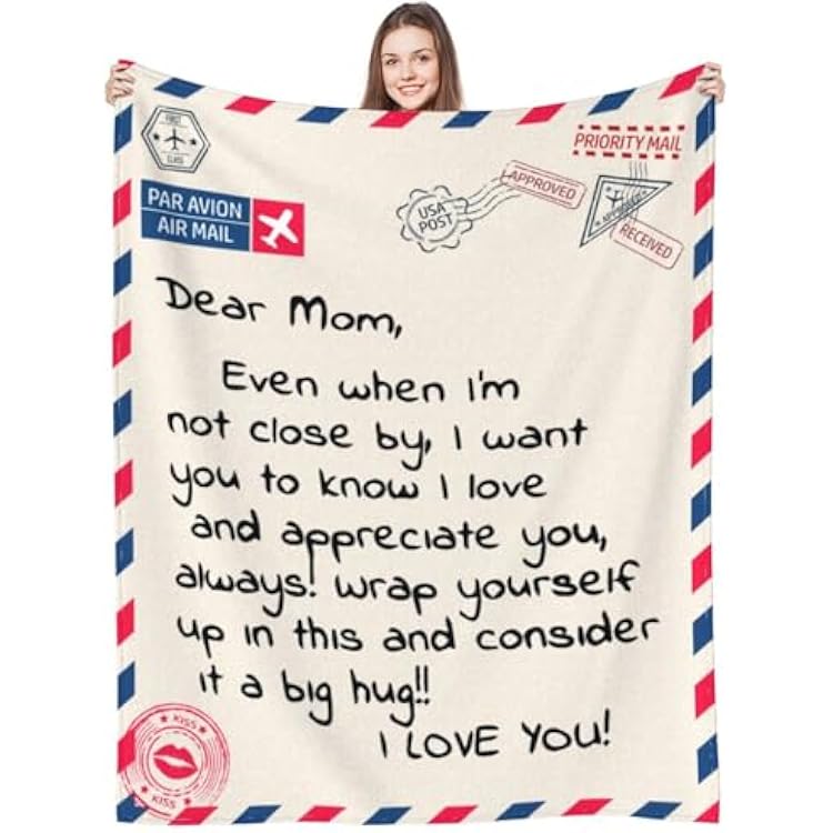 Mom Blankets Gift Birthday for Mom from Daughter Son, Dear Mom Throw Blanket for Anniversary, Mothers Day, Super Soft Flannel Throw Blankets for Christmas Valentines Day for Bed Couch 50x60
