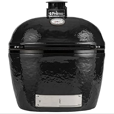 AMS Fireplace Primo Kamado Ceramic Cooker Grill Oval XL 400 With Stainless Steel Grates - charcoal outdoor grilling smocking roasting backing - PGCXLH, black, 28 Width, 21.5 Depth, 27-1/2 Hight
