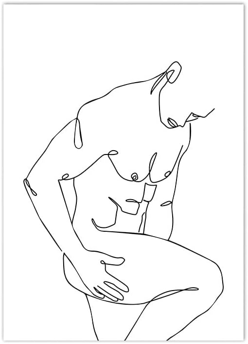 Sexy Naked Man Wall Art Nordic Style Line Posters Minimalist Canvas Painting Modern Living Room Bedroom Decor Sexy Strong Man Body Wall Pictures(No Frame)