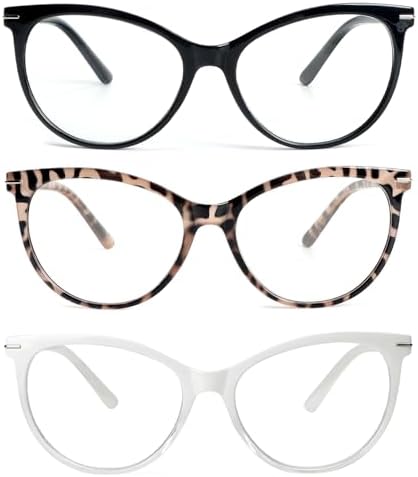 KoKoBin Reading Glasses for Women 3 Pairs Cat Eye Oversized Spring Hinge Fashion Readers