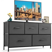 8-Drawer Dresser for Bedroom, Anti-Tip Tall Storage Organizer Chest of Drawers with Wooden Top and Metal Frame Fabric Bins for Closet, Living Room, Hallway, Entryway, Gray