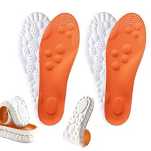 4D Cloud Insoles for Men Women, Breathable Memory Foam Cloud Massage Insoles, Enhanced Arch Support & Cushioned Comfort,Relief Foot Pain,Fits All Shoe Types(2 Pairs-Orange, Men 10-11/Women 12-13)