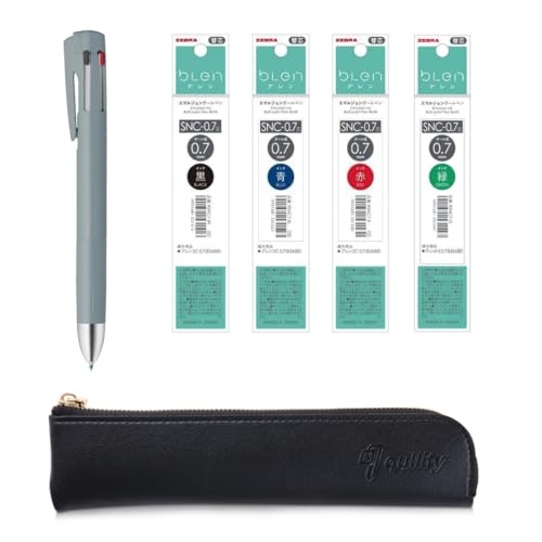 ZEBRA Blen4S Blue Gray 0.7mm multifunction Pen 0.7mm BlackBlueRedGreen and 0.5mm Mechanical Pencil  Refills, original Black slim pen case