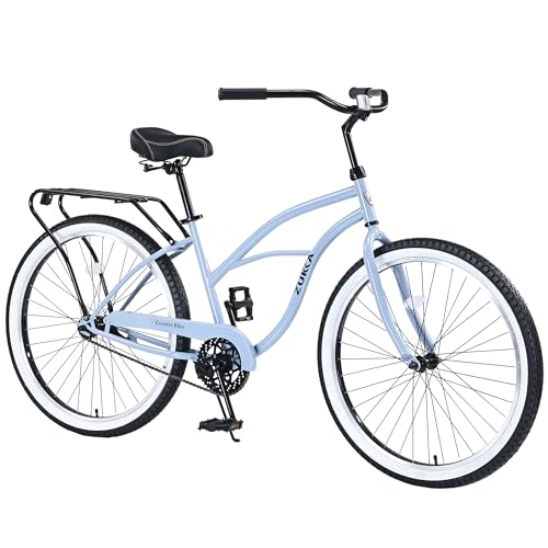 Beach Cruiser Bike for Men and Women 26 Inch Steel Frame City Bike with Adjustable Seat Single Speed Commute Bike for Adults, Men and Womens