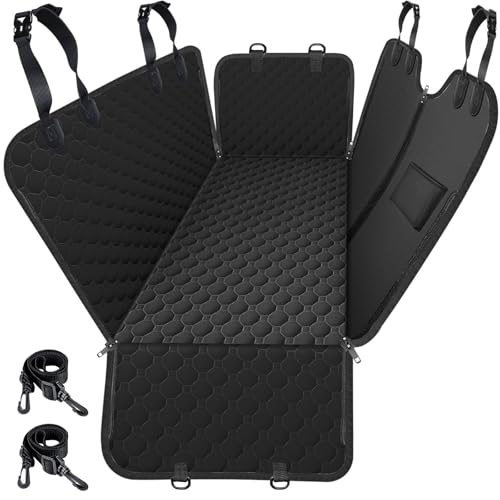 Mancro Dog Hammock for Car, 2025 Upgraded 600D Heavy Duty Waterproof & Scratch-Resistant Dog Car Seat Cover, Back Seat Pet Cover for Dogs with Sedan, Trucks and SUVs, Standard, All Black
