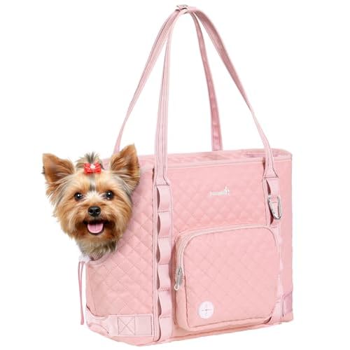 Pecute Dog Purse Carrier, Dog Carrier with Pockets for Small Dogs, Fits Dogs 5 lbs to 9 lbs, Cat and Puppies Tote Bag, Outing, Travel, Vet, Pink