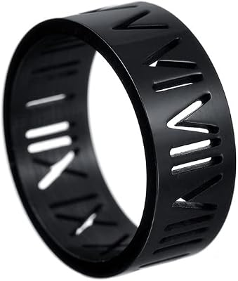 Openwork Roman Numerals Ring for Women Stainless Steel 8MM Wide Wedding Band Plated Jewelry