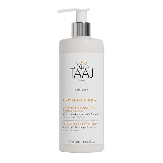 TAAJ | Refreshing Body Milk with Aloe Vera Soothes, Hydrates & Revitalizes | Regenerating, Softening & Protective Actives | Non-Greasy Finish |Ayurvedic Skincare | 97% natural & Vegan | 13.5 fl oz