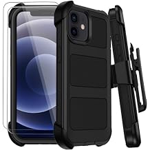 for iPhone 12 Case with Belt Clip Holster & Kickstand,Military Grade Drop Tested Shockproof Heavy Duty Rugged Cover,w/2X Screen Protectors Defender Bumper Protective Cases for Apple 12 (Black)