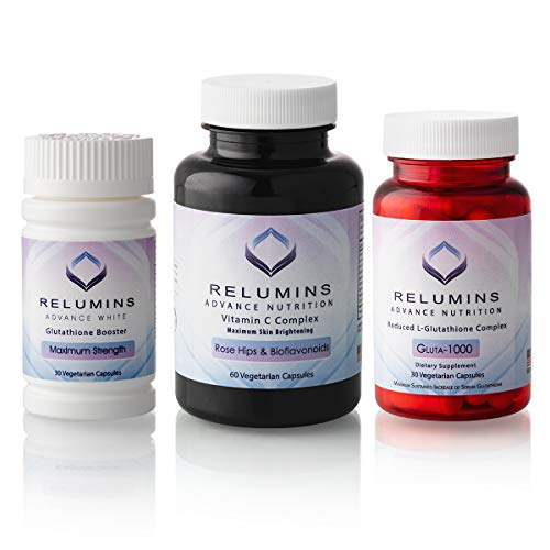 Relumins Advance Nutrition 3-Bottle Supplement Set Gluta 1000 with Reduced L-Glutathione, Vitamin C MAX, Immune Function & Overall Wellness Vegan, Halal, Kosher, cGMP Certified