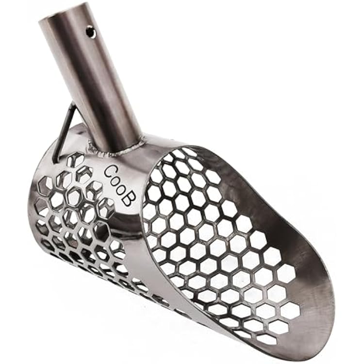 CooB Beach Sand Scoop Small Lightweight Metal Detector Tool Scout V1. Metal Detecting Hunting Tool, Hehaxedron 10mm Holes. Stainless Steel 1.5mm