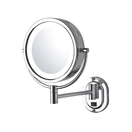 JERDON Two-Sided Lighted Wall-Mounted Makeup Mirror - Makeup Mirror with 5X Magnification & Wall-Mount Arm - 8-Inch Diameter Mirror with Chrome Finish Wall Mount - Model HL165CLD