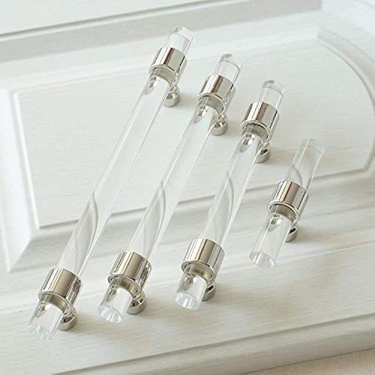 LBFEEL Acrylic Clear Silver Drawer Pulls Lucite Dresser Handle Crystal Kitchen Cabinet Knob Furniture Hardware Smaller Knob