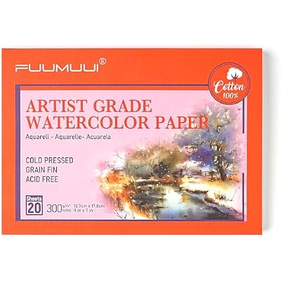 Fuumuui 100% Cotton Watercolor Paper - 20 Sheet 9 x 12 Cold Pressed Watercolor Paper Pad - 140LB300GSM Art Paper for Watercolor Gouache Ink