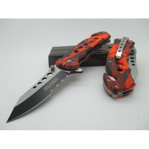 TAC-Force Assisted Opening Linerlock Belt Clip Red Camo Design AO Speed Rescue Glass Breaker Knife