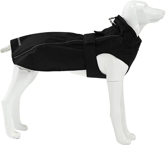 Adjustable Waterproof Dog Raincoat for Dogs,Lightweight Pet Rain Jacket Puppy Clothes with Reflective Strip for Small Medium Large Dogs (Black, XXL)