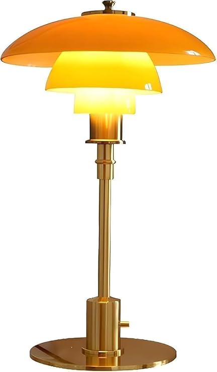 Table Lamp Modernist Bauhaus Style with White Glass Lampshade and Gold Body - Decorative for Living Room, Bedroom, Study, Elegant Home Decor(Color:Orange+Gold)