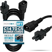 IronBox Electric C14 to C5 Power Cords - 2.5A, 250V, 18/3 SJT - UL Listed Power Extension Cable - Electrical Supply - Heavy Duty Plug and Connector for Computer, Monitor, Laptop, PDU and More (8 ft)