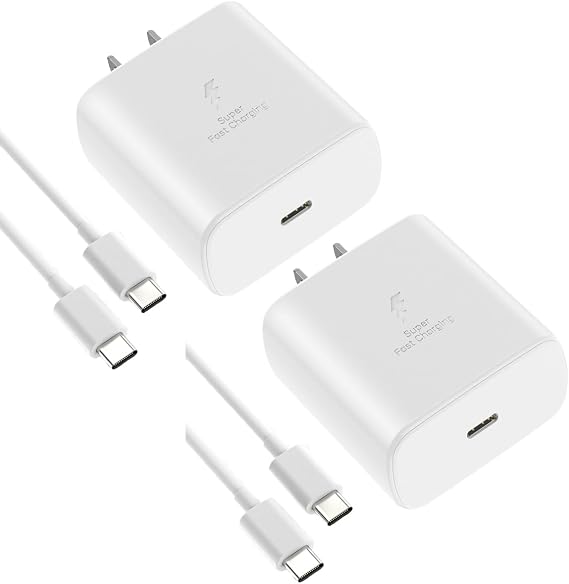 for Samsung Charger 45W Super Fast USB Type C Block PD PPS 2Pack White | for Samsung Galaxy S26 S25 S24 S23 S22 Ultra Charger Plus S20 Tab S8 Plus A53 A52 Z Fold Flip 4 6.6ft 5A Type-C Charging Cord