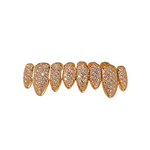 18K Gold Plated Iced Out AAA Zircon Micro Pave Teeth Grills Caps Top & Bottom Grills Set Hiphop Men Women Fashion Jewelry Gold Bottm