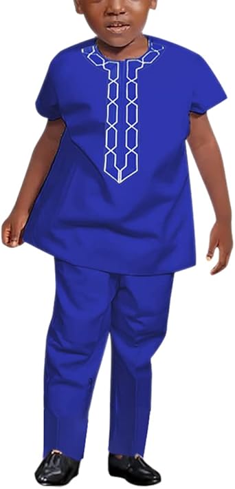 HD Kids African Clothes Set Embroidery Shirt and Pants Dashiki Outfits for Boy