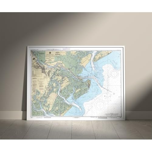 Historic Pictoric Map - Savannah River And Wassaw Sound, 1990 Nautical NOAA Chart - Georgia, South Carolina GA, SC - Vintage Wall Art - 24in x 18in