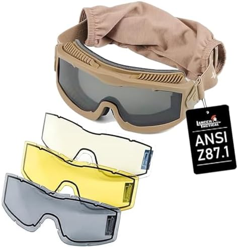 Lancer Tactical AERO Airsoft Tactical Safety Goggles ANSI Z87.1, 3mm Dual Pane Anti-Fog Lens for Hunting, Paintball, Cycling
