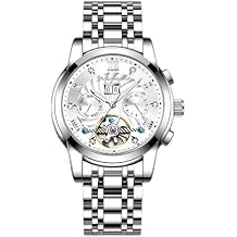 Men Watches Automatic Mechanical Big Dial Tourbillon Business Wristwatch Self-Winding Luxury Hollow Waterproof Luminous Stainless Steel Watches Best Gifts Watches for Men
