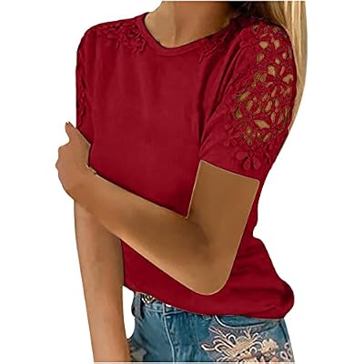 DASAYO Womens Solid Color Lace Short Sleeve Top t-Shirt Comfy Casual Shirts Tops Going Out Fashion Tshirts Clothing