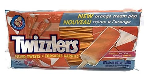 TWIZZLERS Orange Cream Pop Filled Twists Candy Licorice, 311g/11 oz, Imported from Canada}