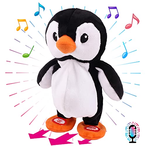 Hopearl Talking Singing Penguin Repeats What You Say Walking Electric Interactive Animated Toy Speaking Plush Buddy Gifts for Toddlers, 7.5