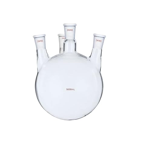 5000ml,24/40,Four Necks,Round Bottom Glass Flask,5L,4-Neck Lab Boiling Bottle