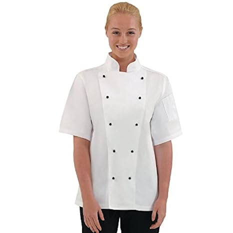 Whites Chicago Unisex Chef Jacket Short Sleeve White, Size L - Easy Clean, Double-Stitched Restaurant Uniform, Workwear DL711-L