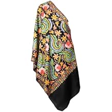 Black Aari Embroidered Kashmiri Scarf | Luxurious Fine Merino Wool | Elegant Floral Design | Versatile Accessory for Any Occasion