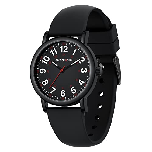 GOLDEN HOUR Waterproof Nurse Watch for Medical Professionals, Students Women Men - Military Time Luminouse Easy Read Dial, 24 Hour with Second Hand, Colorful Silicone Band