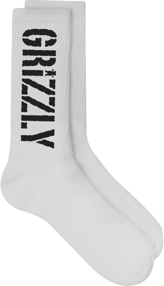Grizzly Grip Tape Stamp White/Black Crew Socks - One Size fits Most