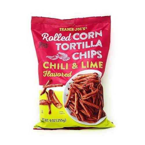 Trader Joes Rolled Corn Tortilla Chips Chili & Lime Flavored Net Wt. 9 Oz 255g - Pack of 1