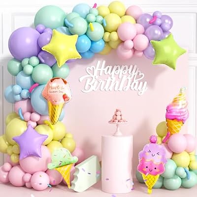 141 Ice Cream Party Decorations Birthday Supplies Pastel Balloon Garland Arch Kit Rainbow Ice Cream Star Foil Balloons Kid Girls Princess Two Sweet Ice Cream Birthday Party Decorations