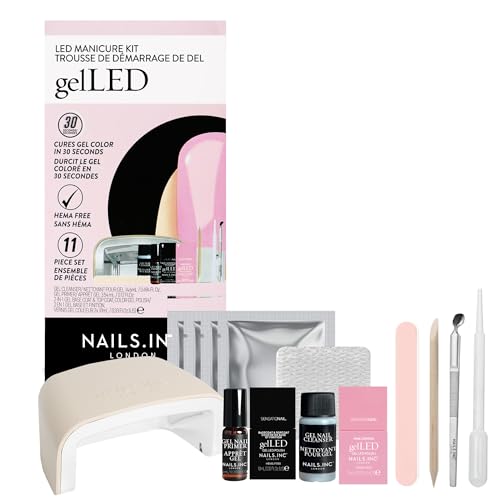 Nails Inc GelLED UVLED Gel Nail Polish Manicure Starter Kit, Beginner Friendly, Art Manicure Salon At Home, LED Lamp, Pink Nail Polish, Manicure Tools, Primer, Base & Topcoat, Hema Free, 32 Pieces