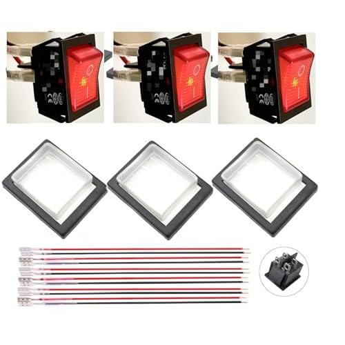 Rocker Switch 16A 250V 20A 125V KCD4KCD2 DPST 4 Pin 2 Position Red Lighted 120V Rocker Toggle Switch ONOff Heavy Duty with Wires and Waterproof Silicone Cover- 3 Pack 16A Red Lighted