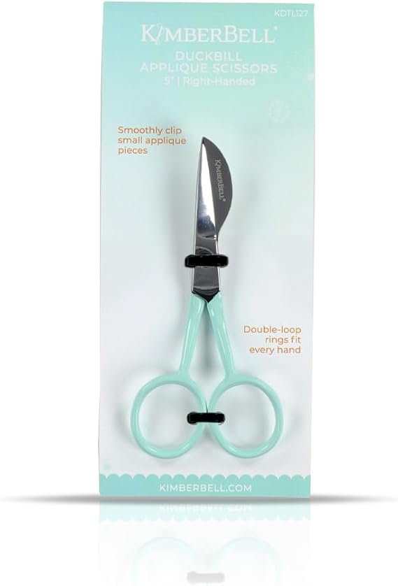 Kimberbell Duckbill Applique Scissors Precision Fabric Trimming with Extra-Sharp Blades Double-Loop Handle for Comfort Ideal for Machine Embroidery, Vinyl, and Glitter Applique