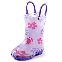 Puddle Play Toddler and Kids Waterproof PVC Rain Boots with Easy-On Handles Lightweight Slip-Resistant Outdoor Boots for Boys and Girls